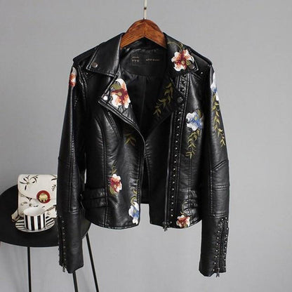 Women’s Floral Design Zip-up Biker Jacket