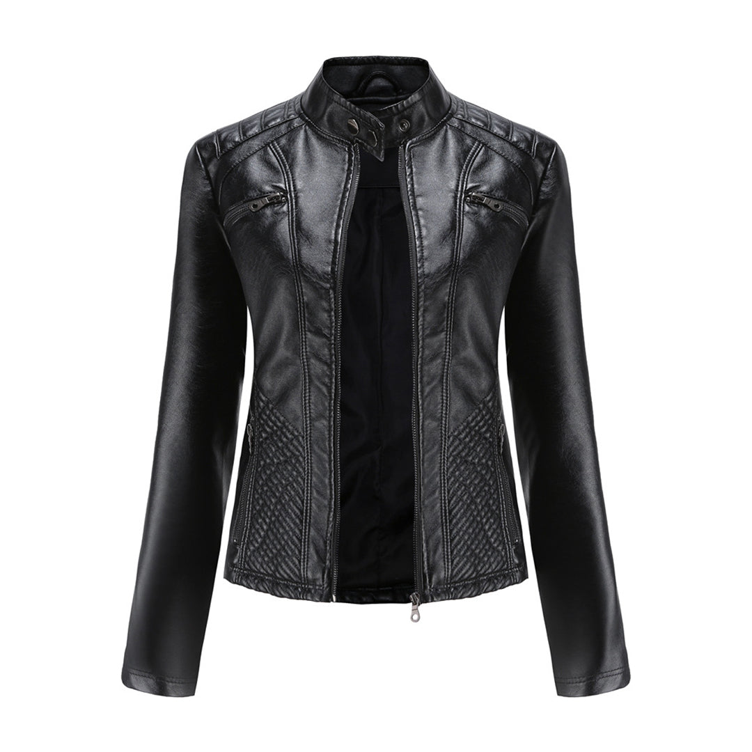 Chaqueta motera clásica con cremallera para mujer