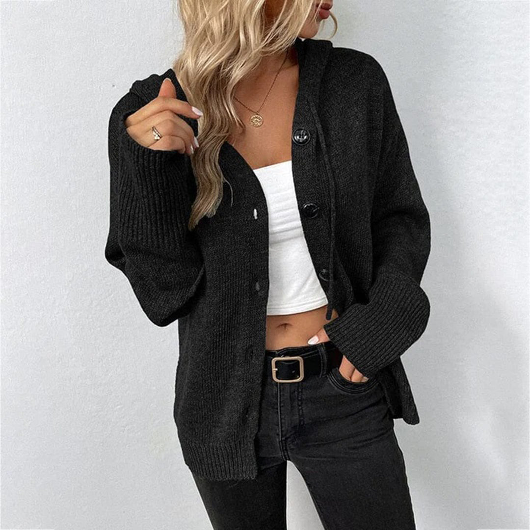 Women’s Hooded Knit Open Front Button Cardigan