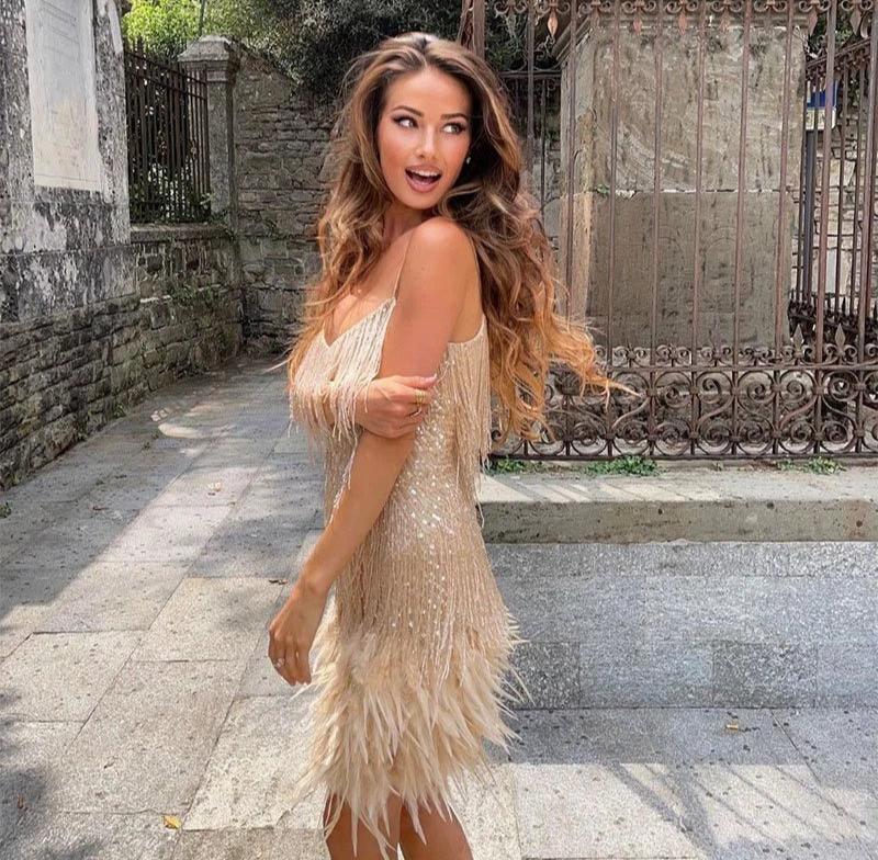 Women’s Cocktail Dress with Fringe Feathers