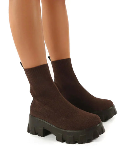 Botines casuales sin cordones de tacón grueso para mujer