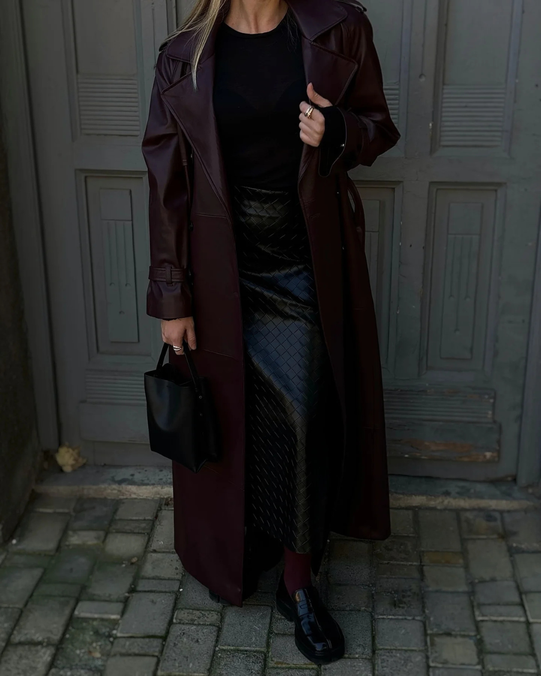 Women’s Winter Leather Maxi Trench Coat