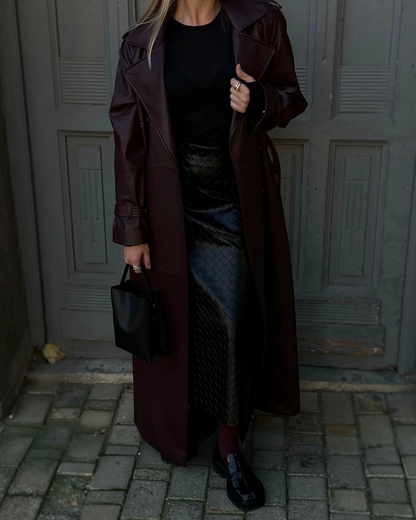 Women’s Winter Leather Maxi Trench Coat