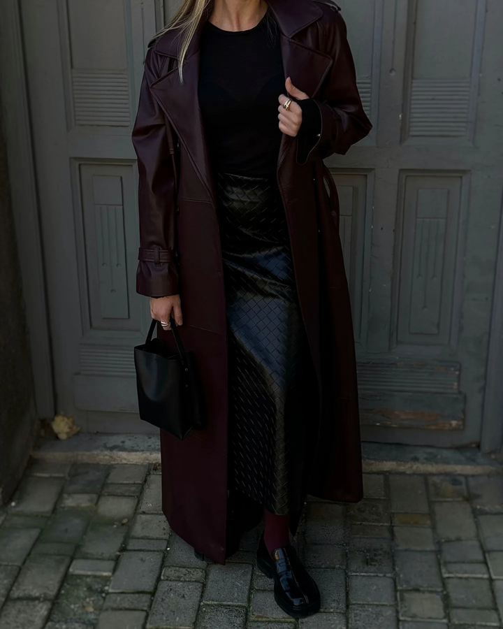 Women’s Winter Leather Maxi Trench Coat