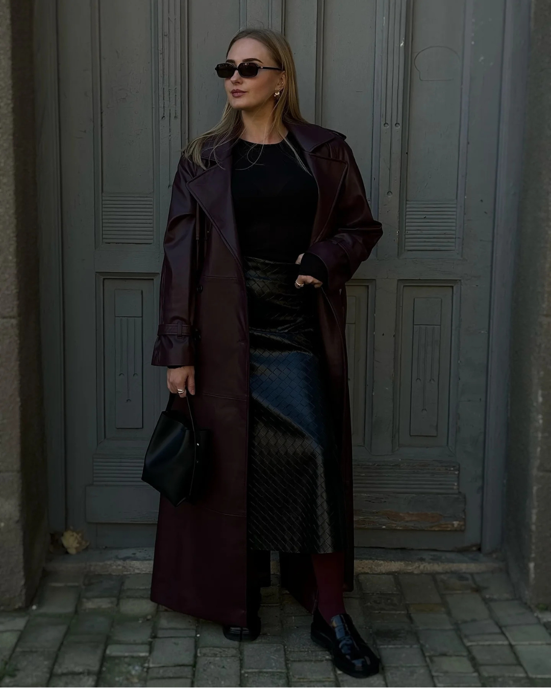 Women’s Winter Leather Maxi Trench Coat
