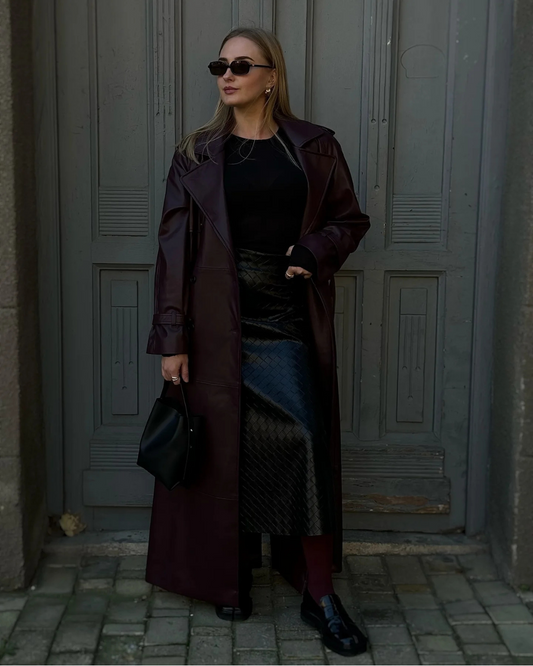 Women’s Winter Leather Maxi Trench Coat