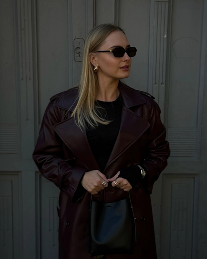 Women’s Winter Leather Maxi Trench Coat