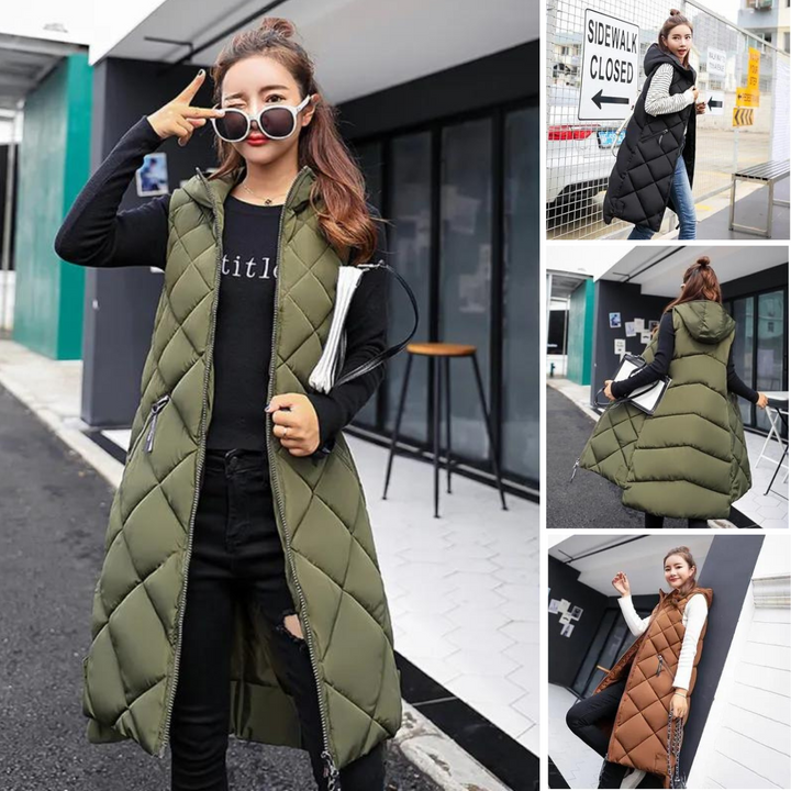Women’s Winter Long Quilted Hooded Vest