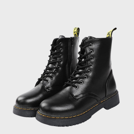 Botas militares de cuero con cordones para hombre
