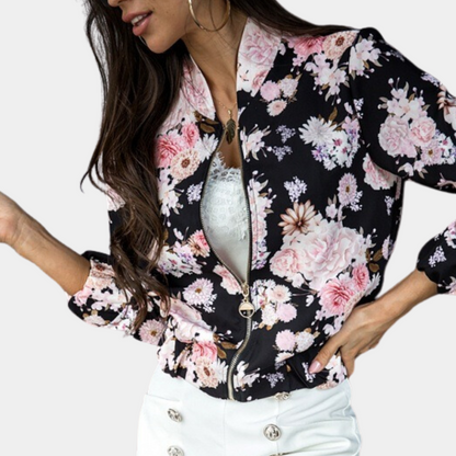Chaqueta Elegante para Mujer con Cremallera y Estampado Floral