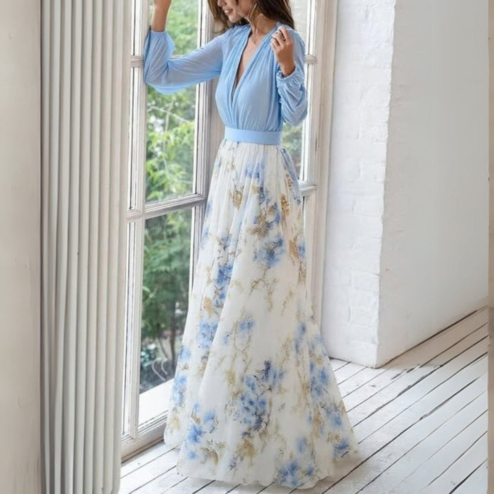 Maxivestido floral con cuello en V para mujer