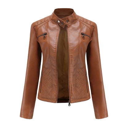 Chaqueta motera clásica con cremallera para mujer