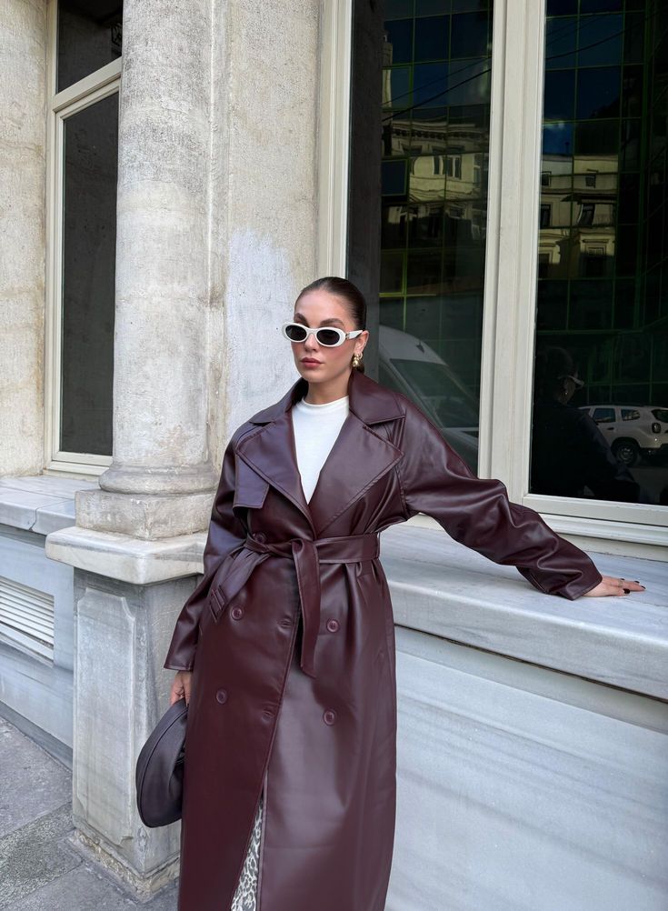 Women’s Winter Leather Maxi Trench Coat