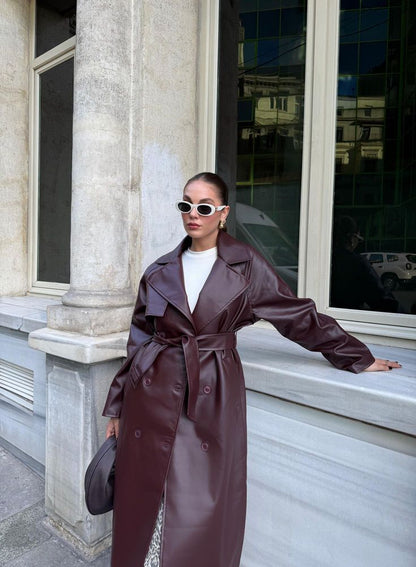 Women’s Winter Leather Maxi Trench Coat