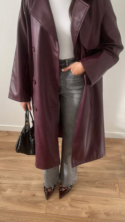 Women’s Winter Leather Maxi Trench Coat