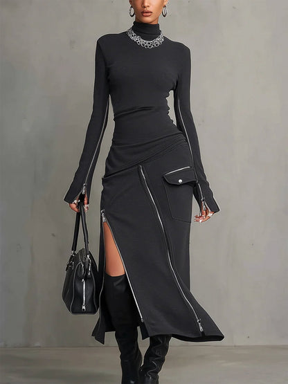 Vivian | Polyester-Blend High-Neck Zip-Pocket Set