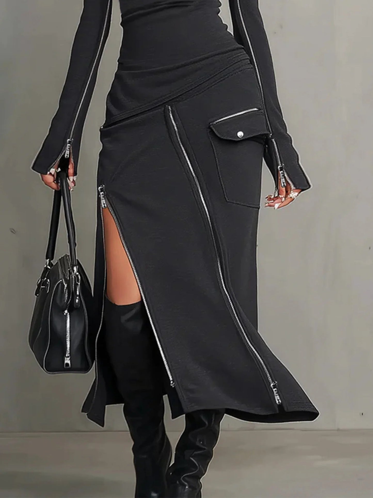 Vivian | Polyester-Blend High-Neck Zip-Pocket Set