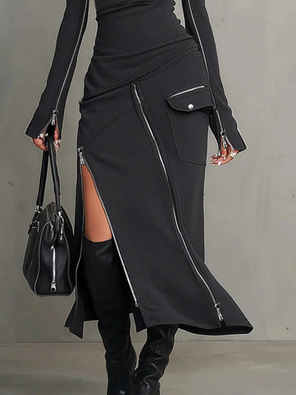 Vivian | Polyester-Blend High-Neck Zip-Pocket Set
