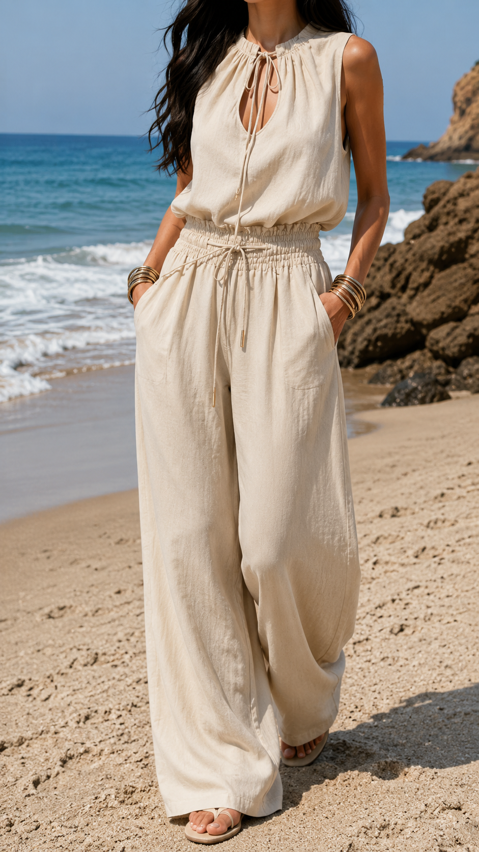 Boho Jumpsuit in Sand White