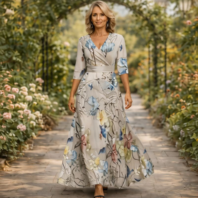 Wrap-Style Flowing Maxi Dress