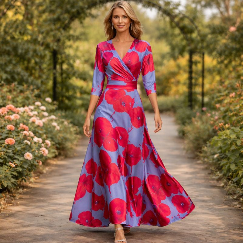 Wrap-Style Flowing Maxi Dress