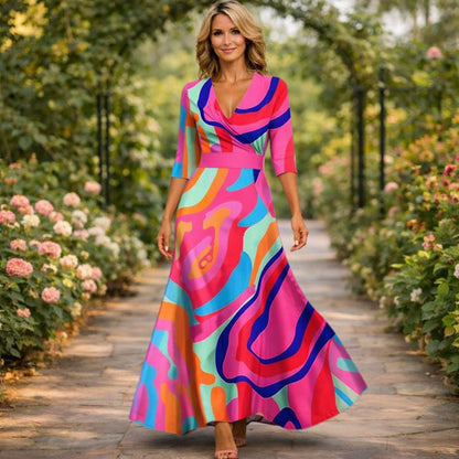 Wrap-Style Flowing Maxi Dress