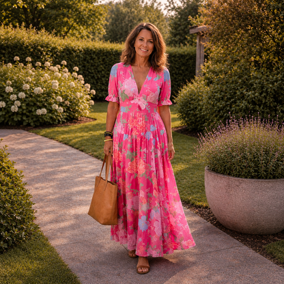 Adelisse - Floral Pleated Maxi Dress