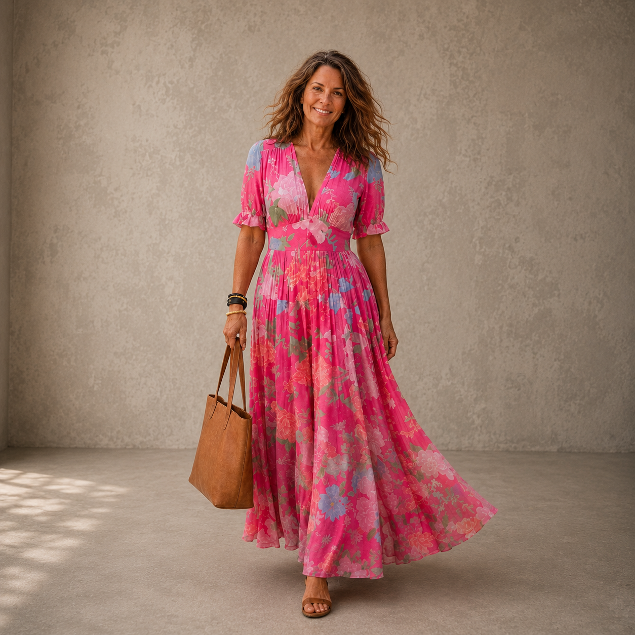 Adelisse - Floral Pleated Maxi Dress