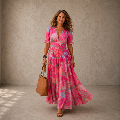 Adelisse - Floral Pleated Maxi Dress