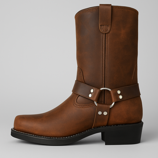 Women’s Winter Leather Cowboy Boots with Buckle