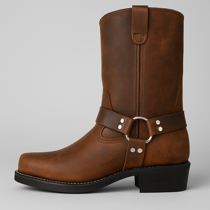 Botas vaqueras de cuero de invierno para mujer con hebilla