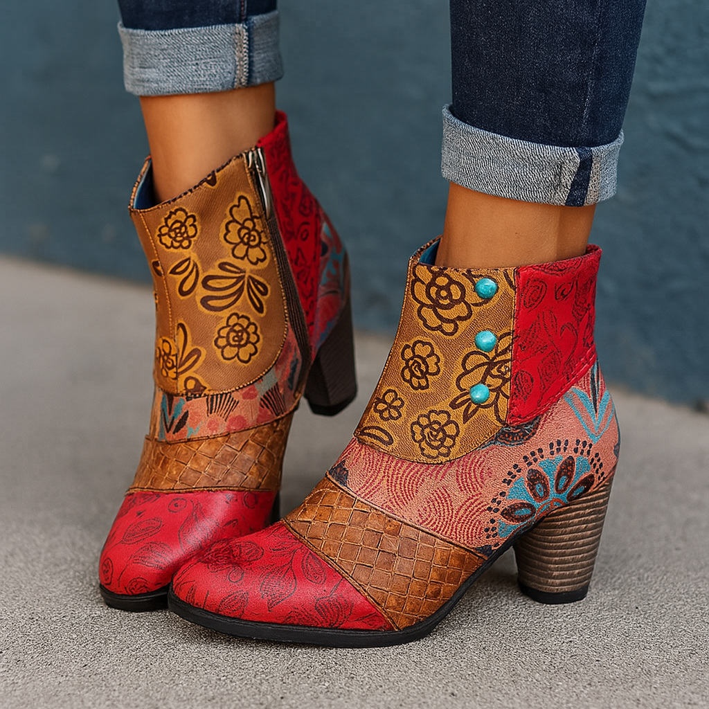 Botines de tacón con estampado floral para mujer