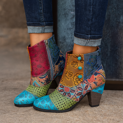 Women's Floral-Patterned Heeled Boots