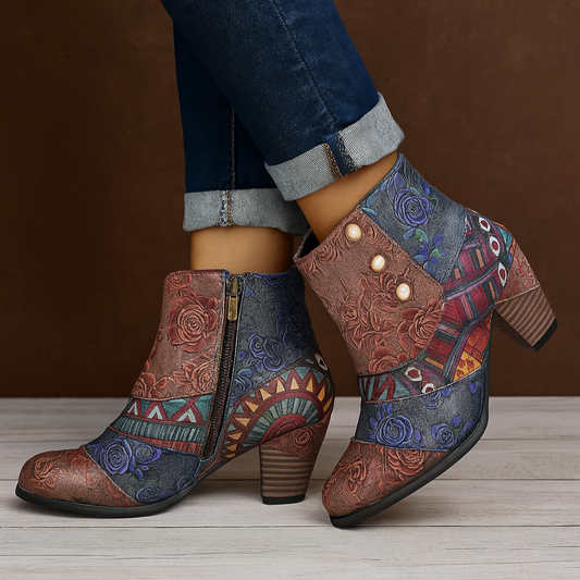 Women's Floral-Patterned Heeled Boots