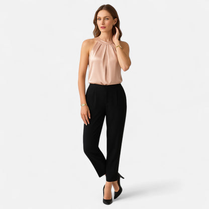 Women’s Elegant Pleated Front Draped Satin Tanks