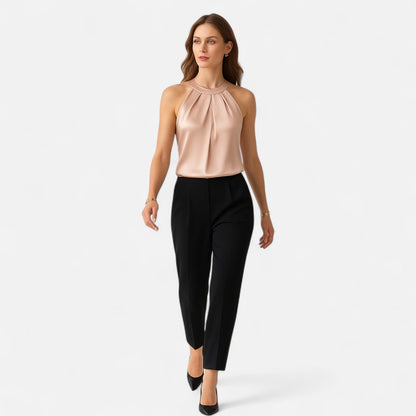 Women’s Elegant Pleated Front Draped Satin Tanks