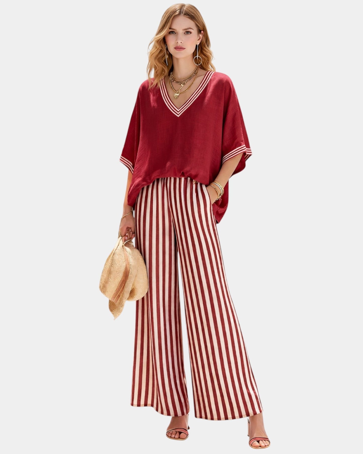 Tristane | Striped Pants and Blouse Set
