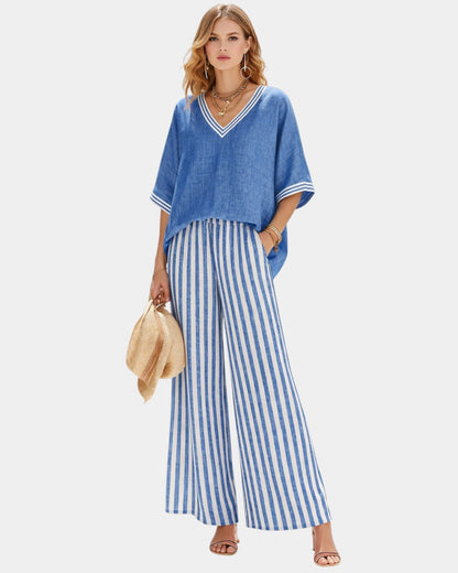 Tristane | Striped Pants and Blouse Set