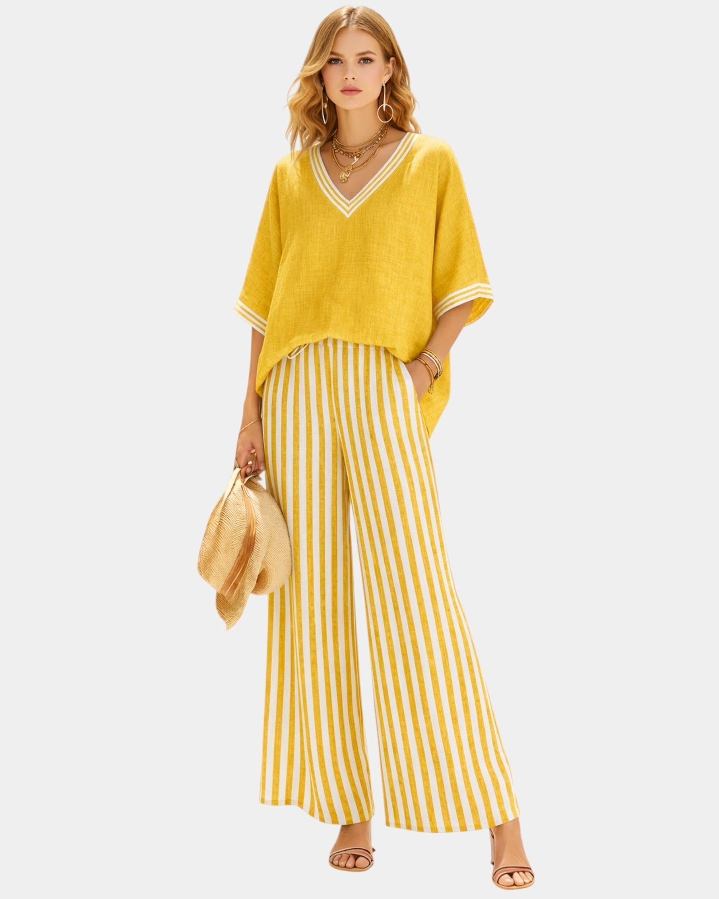 Tristane | Striped Pants and Blouse Set