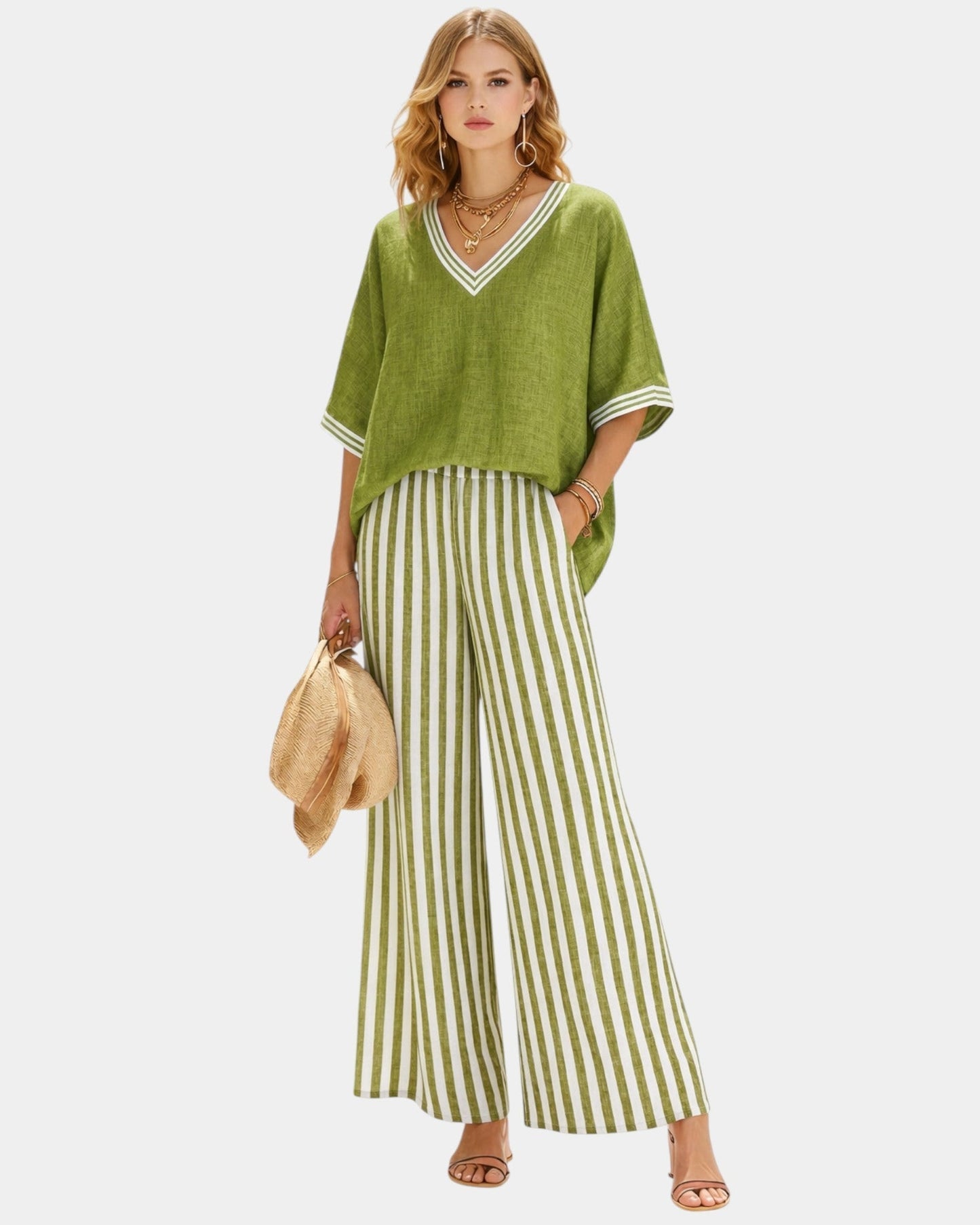 Tristane | Striped Pants and Blouse Set