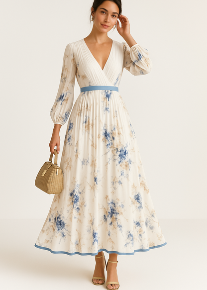 Paz | Timeless Floral Pleated Maxi Dress
