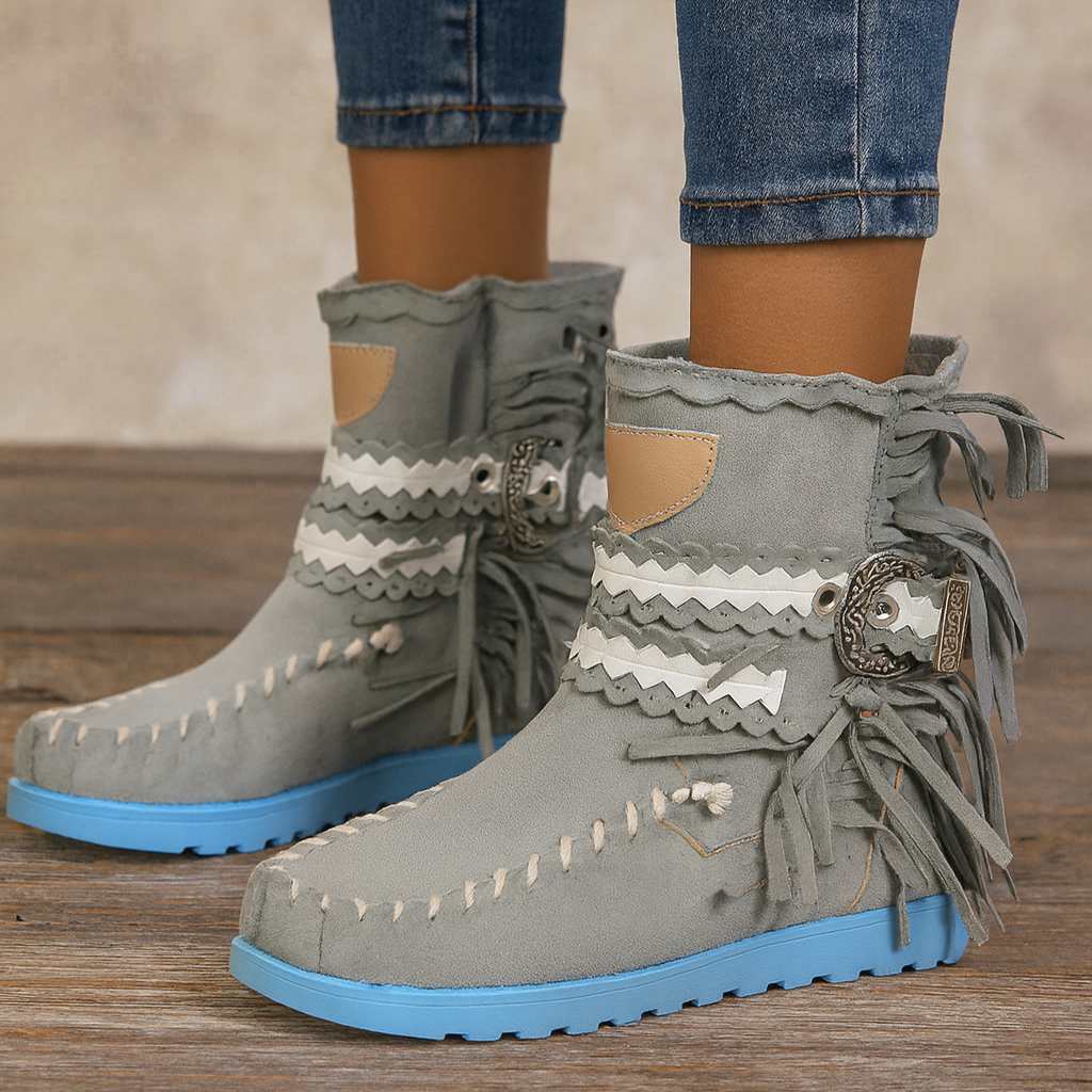 Botines Boho Western con Flecos para Mujer