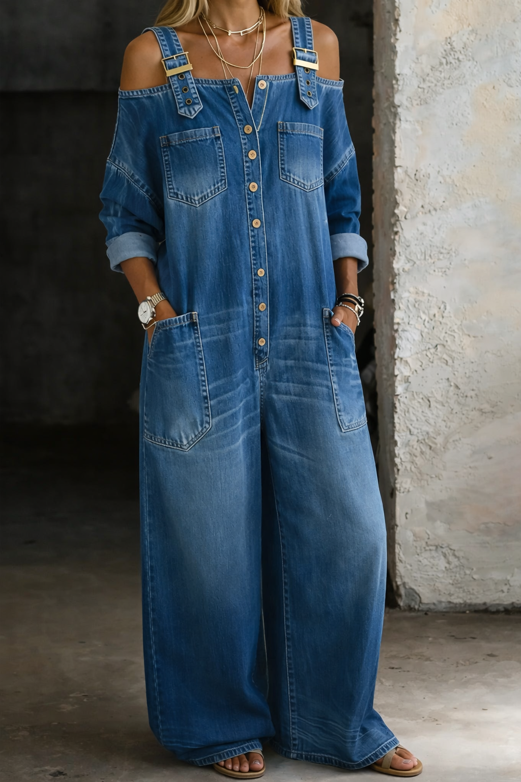 Sofia | Denim Jumpsuit with Open Shoulders