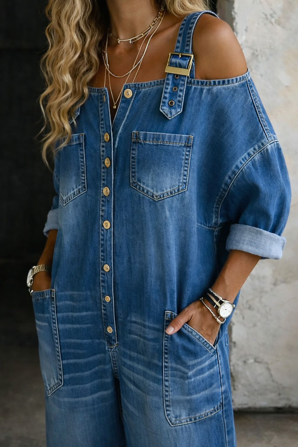 Sofia | Denim Jumpsuit with Open Shoulders