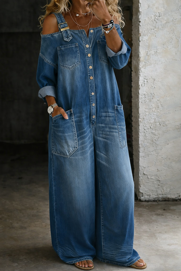 Sofia | Denim Jumpsuit with Open Shoulders