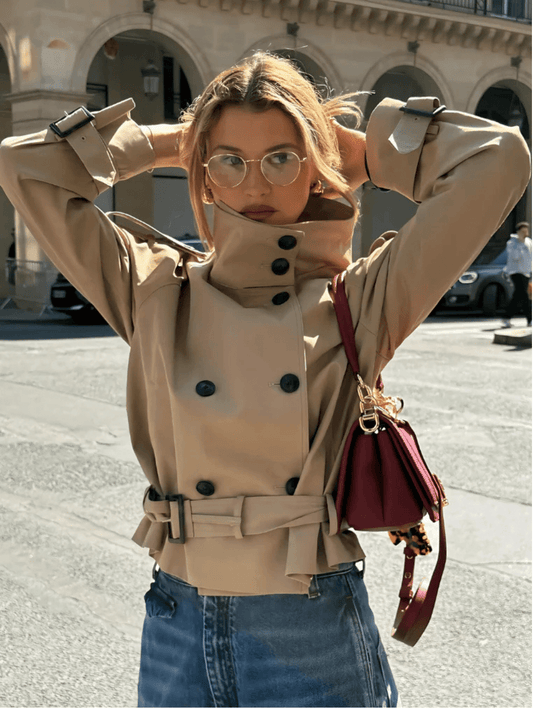 Women’s Winter Belted Cropped Trench Coat