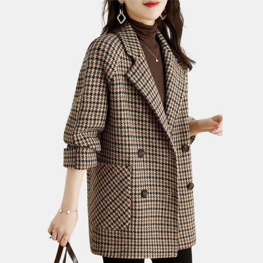 Women’s Vintage Checked Double-Breasted Coat