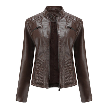 Chaqueta motera clásica con cremallera para mujer