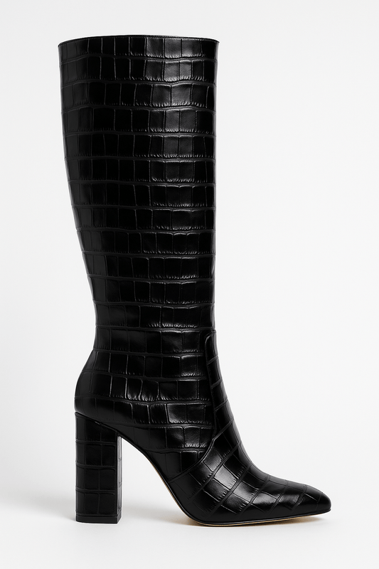 Botas de tacón alto con textura de cocodrilo para mujer