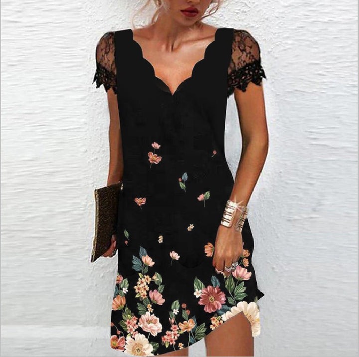 Women’s Scalloped Neck Short Sleeve Mini Dress